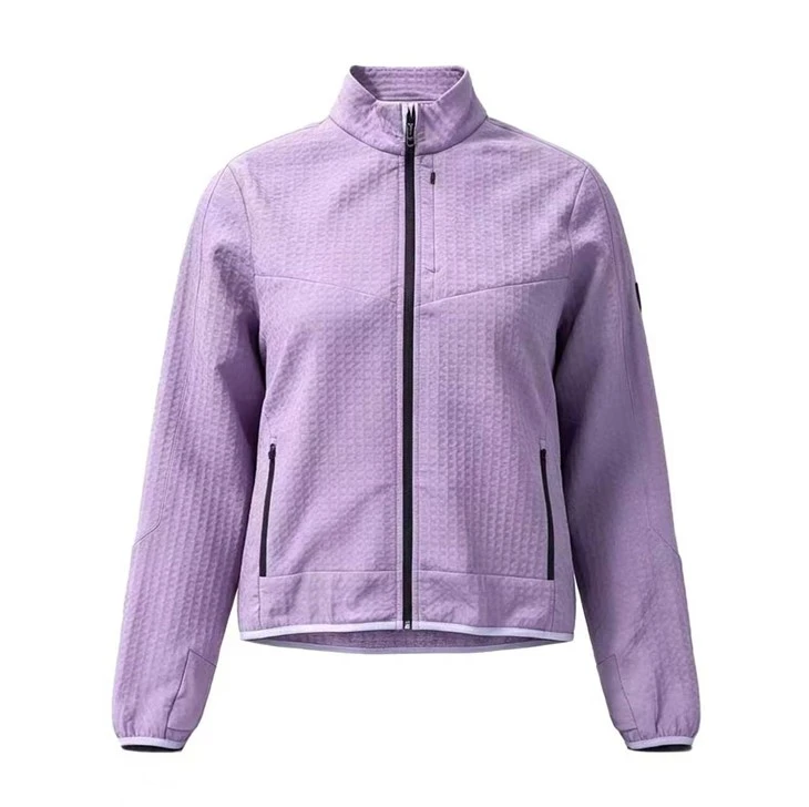 Grid Waffl Merched yn Gweu Llawn-Siaced Zip Stretch